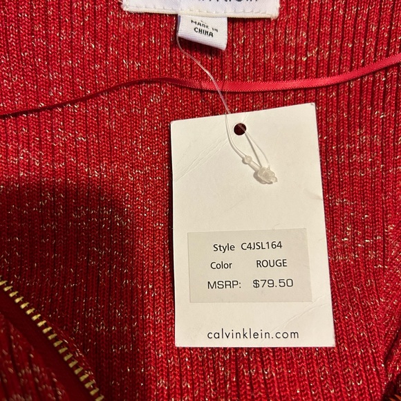NWT Calvin Klein red and gold zip cardigan, size Large - Picture 6 of 7